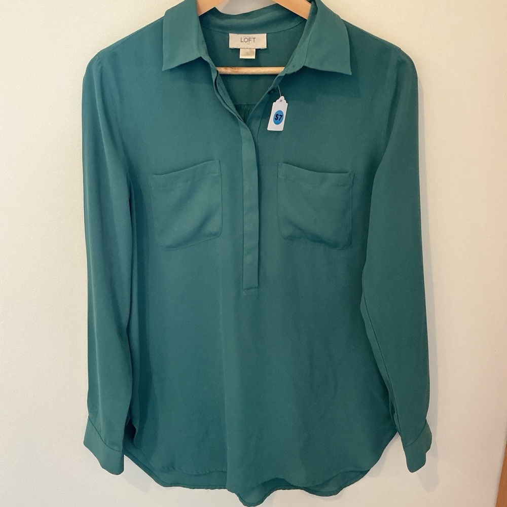 LOFT Teal Button-Up Blouse